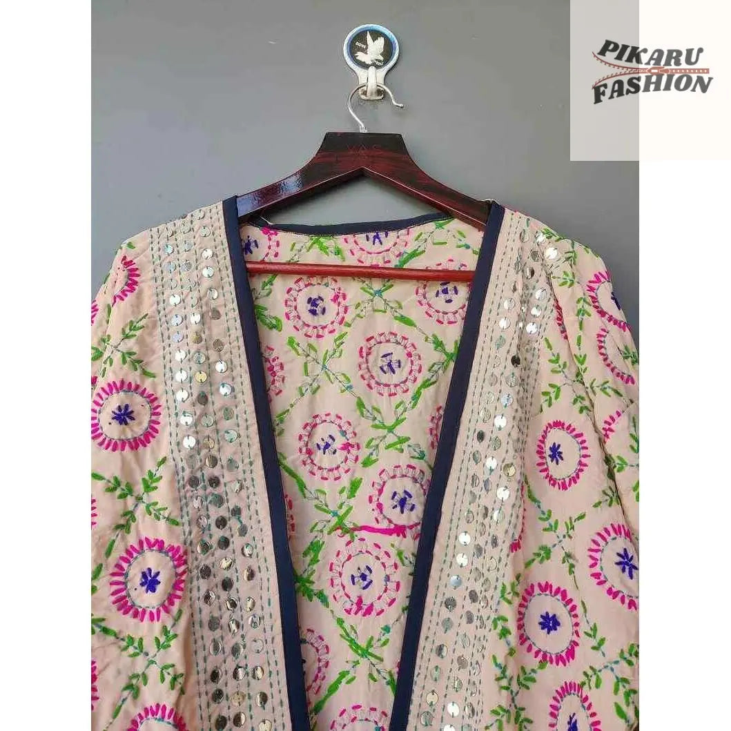 Embroidered Mirror Work Kimono Jacket - PIKARU FASHION