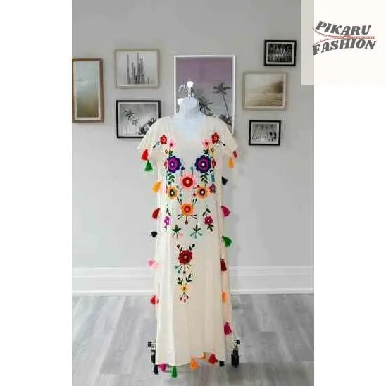 Boho Fiesta Embroidered Maxi Dress - PIKARU FASHION