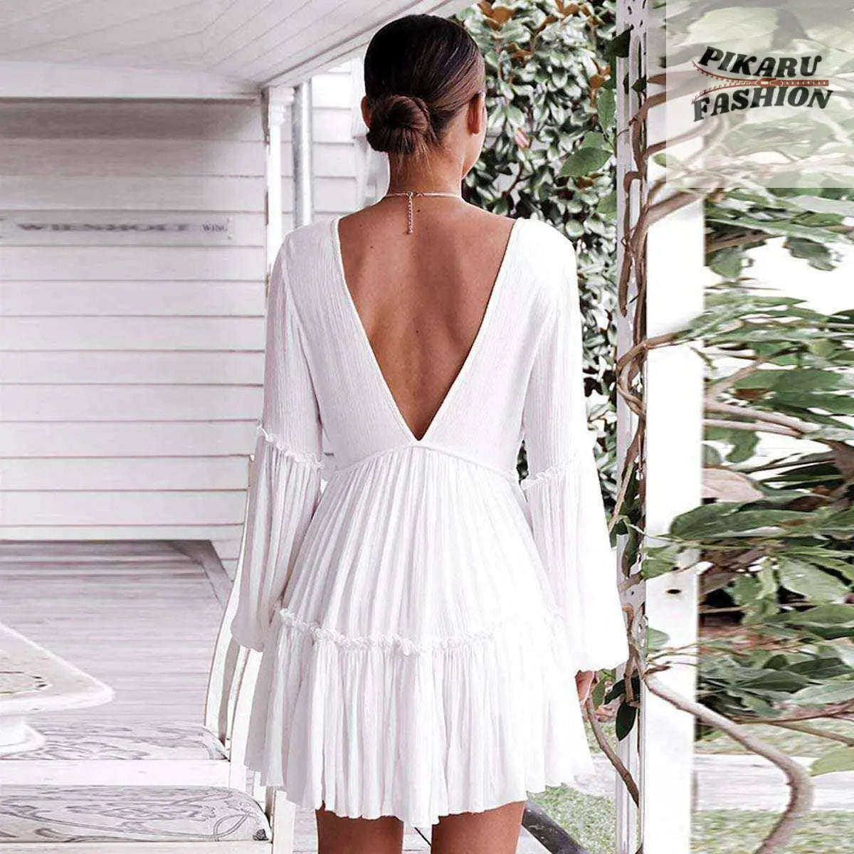 Boho Deep V-Neck Long Sleeve Mini Dress for Women