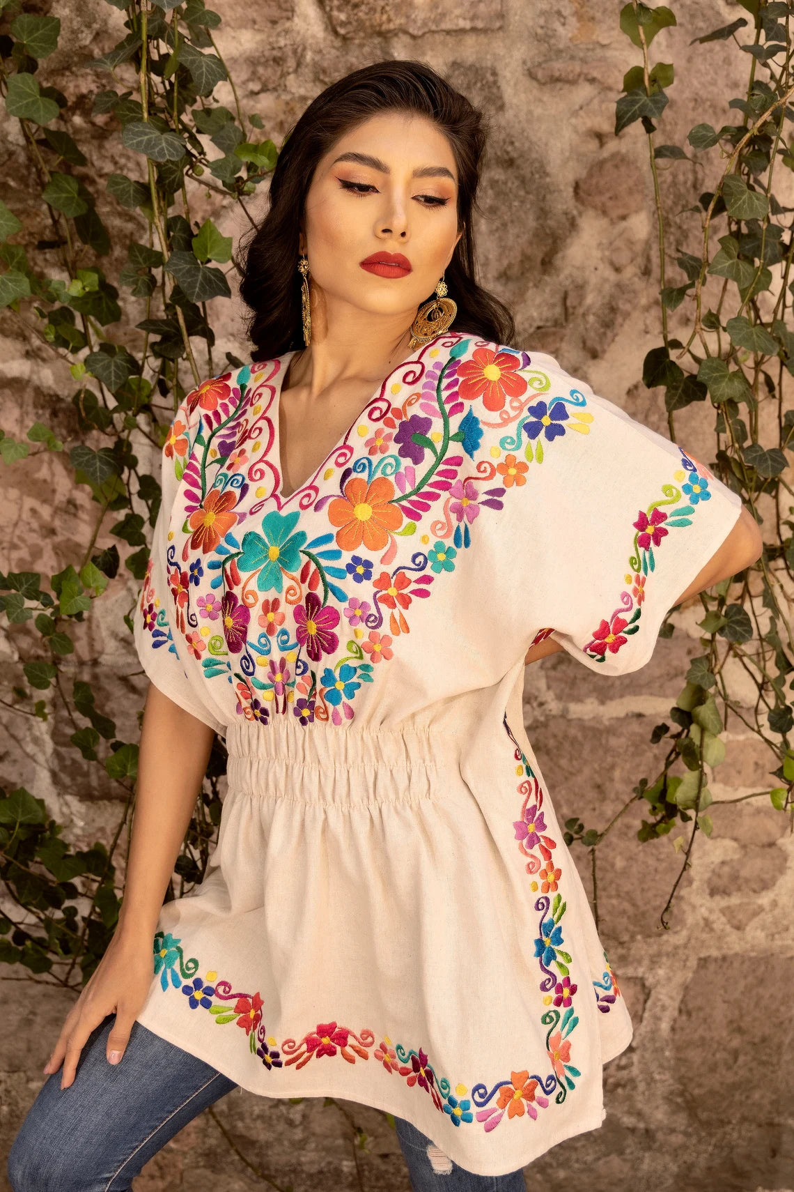 Traditional Mexican Blouse. Boho Chic. Artisanal Ethnic Top. Colorful Mexican Blouse. Floral Embroidered Blouse. Latina Style