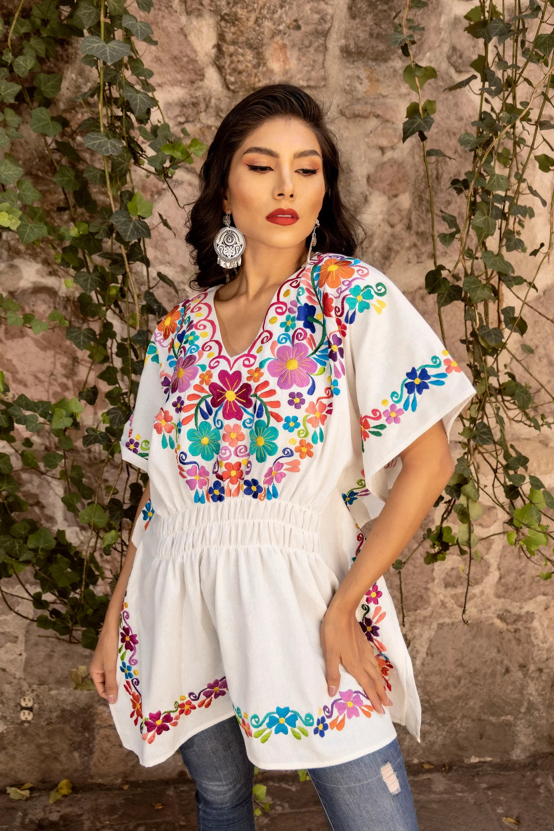 Traditional Mexican Blouse. Boho Chic. Artisanal Ethnic Top. Colorful Mexican Blouse. Floral Embroidered Blouse. Latina Style