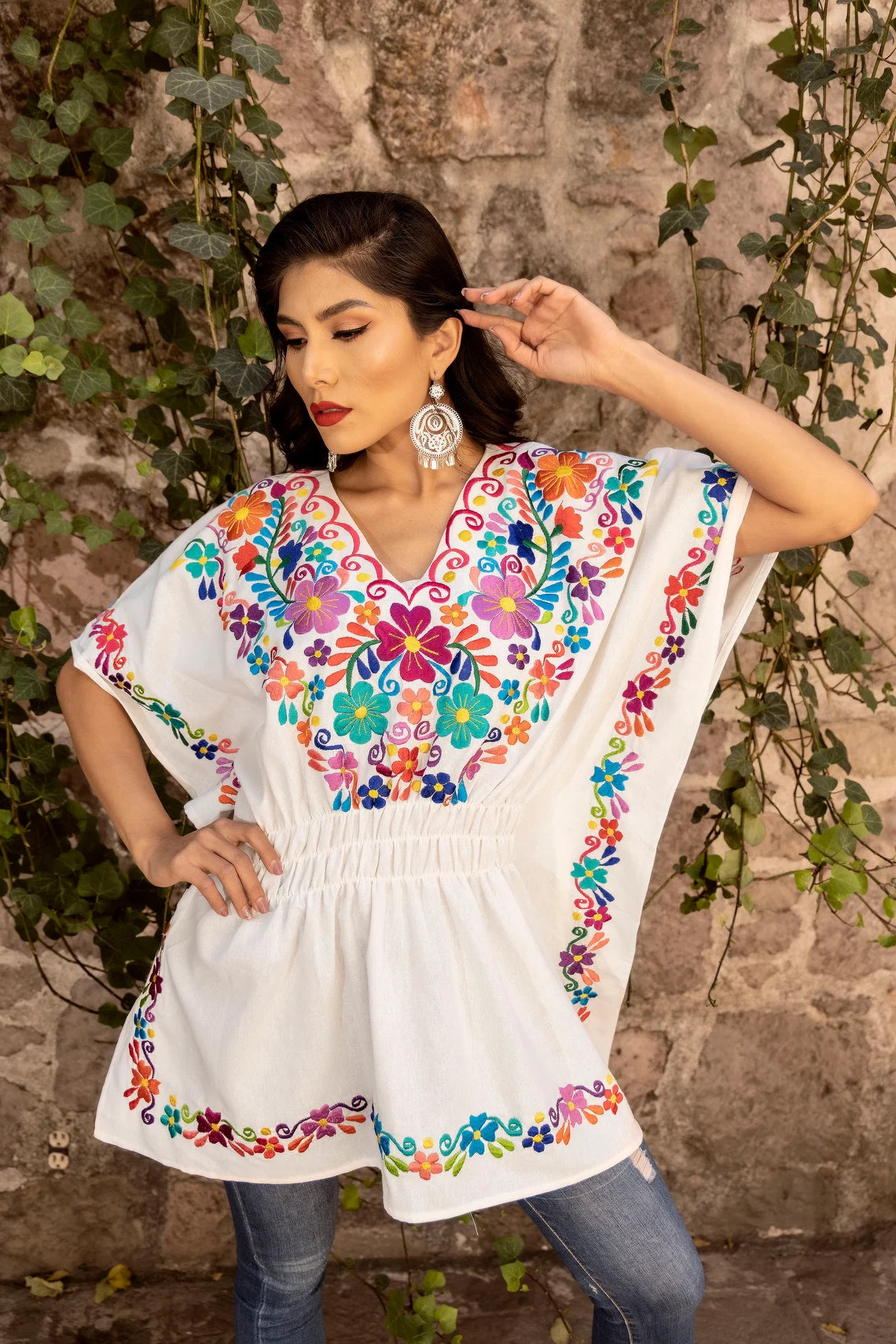 Traditional Mexican Blouse. Boho Chic. Artisanal Ethnic Top. Colorful Mexican Blouse. Floral Embroidered Blouse. Latina Style