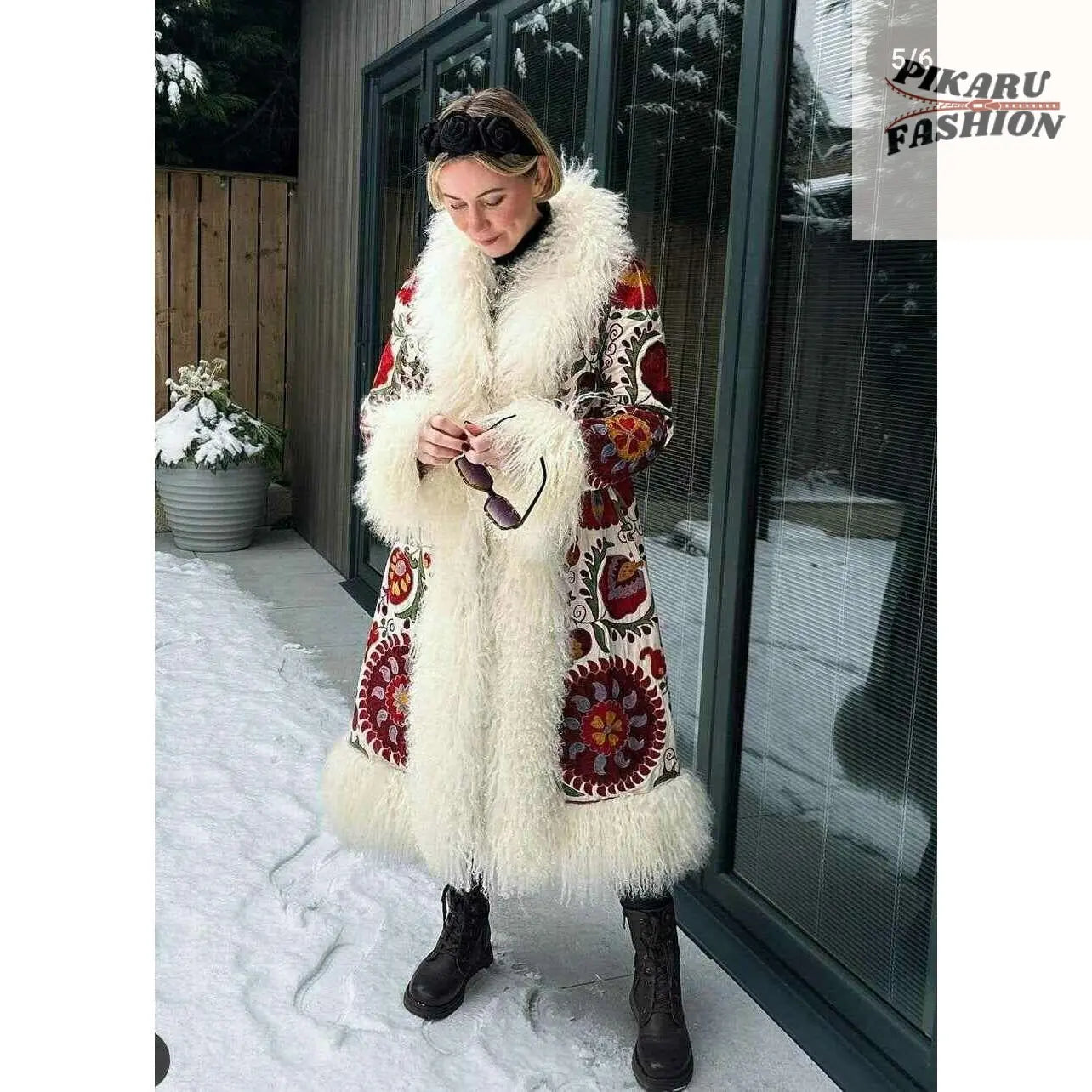 Handmade Suzani Shearling Coat - PIKARU FASHION