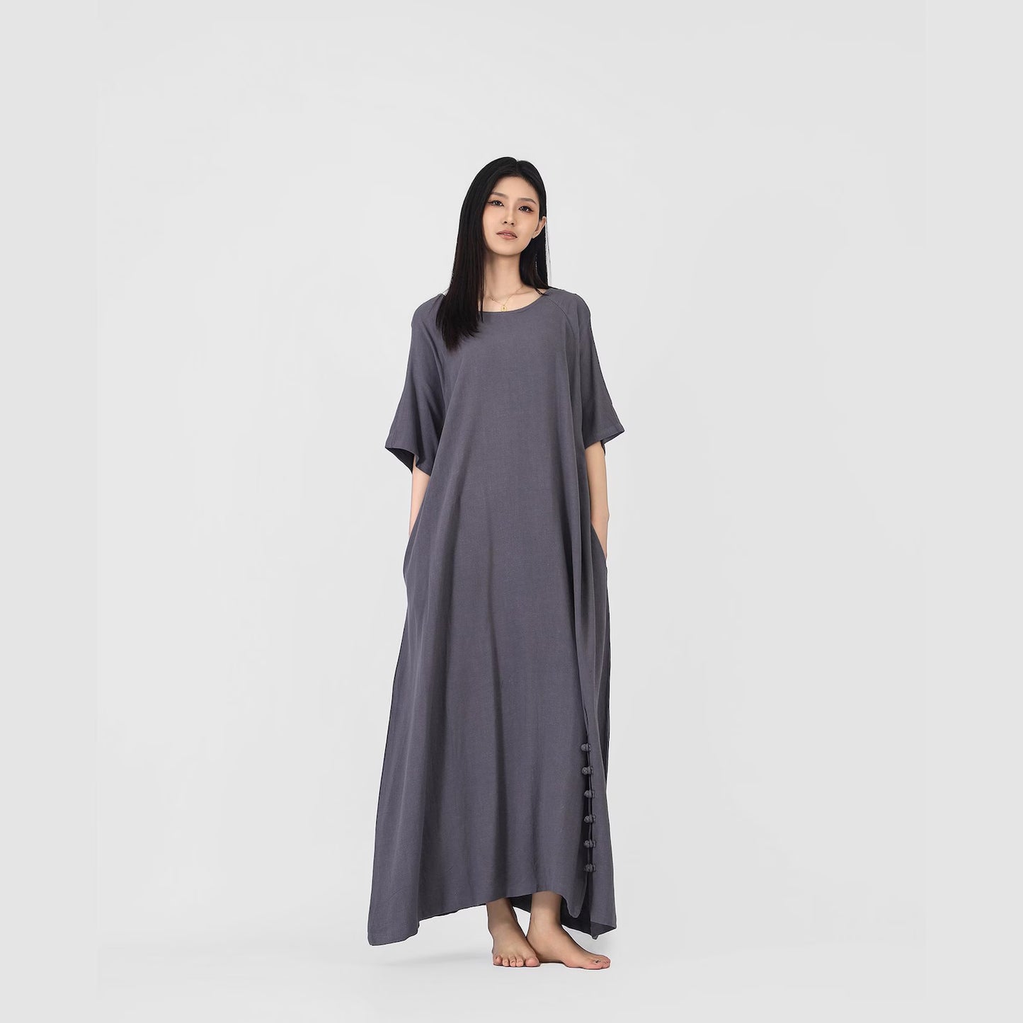 Cotton Linen Long Loose Dress - PIKARU FASHION