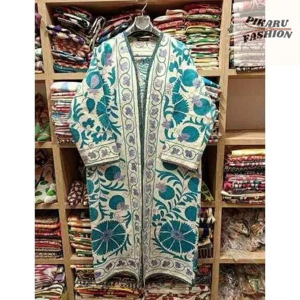 Handcrafted Kashmiri Suzani Long Coat - PIKARU FASHION