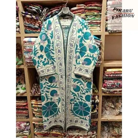 Handcrafted Kashmiri Suzani Long Coat - PIKARU FASHION
