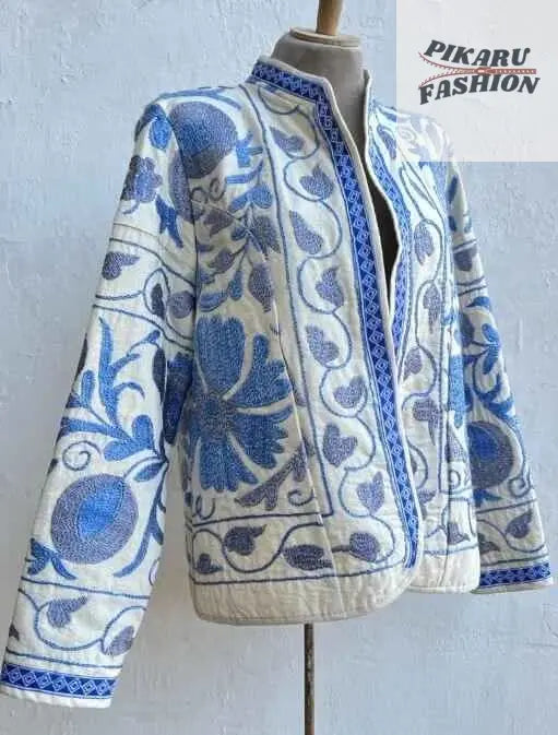 Handcrafted Blue Floral Kashmiri Embroidered Jacket