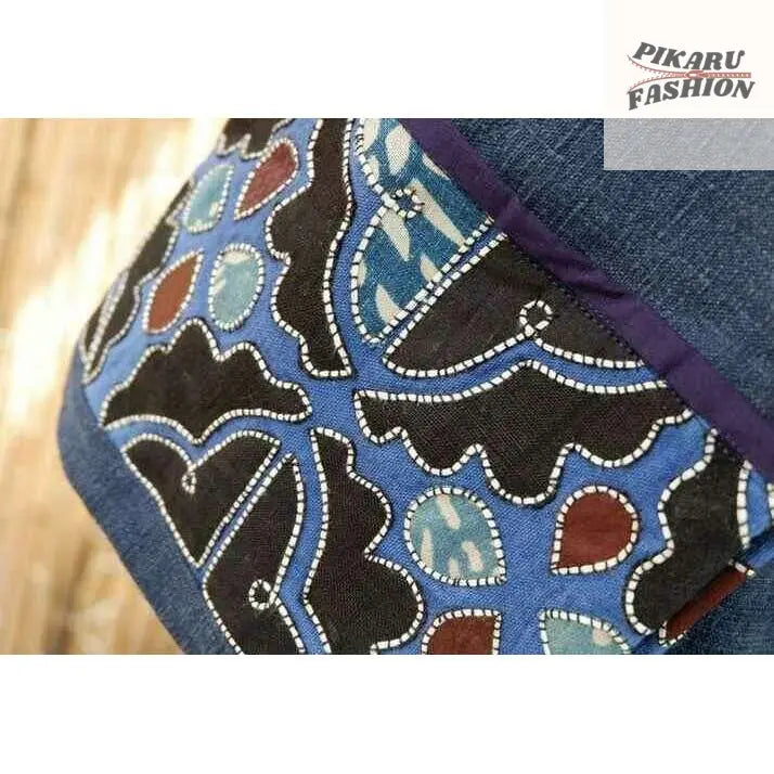 Elegant Navy Blue Embroidered Open Abaya Coat - PIKARU FASHION