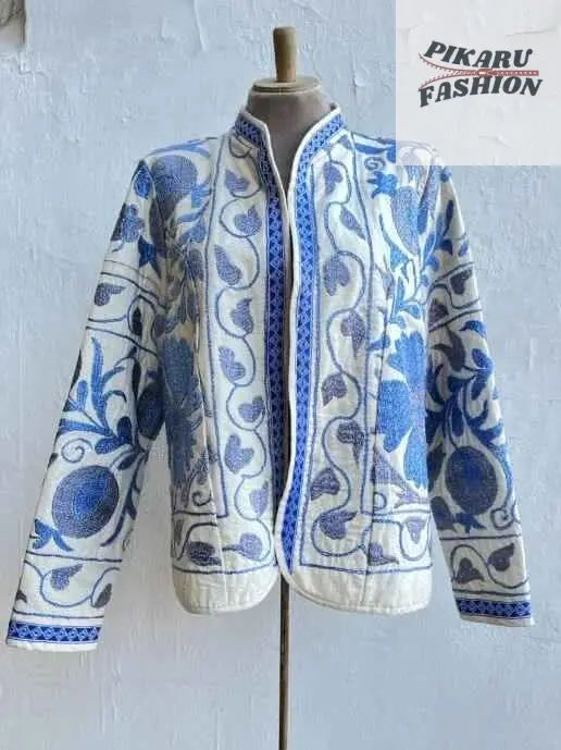Handcrafted Blue Floral Kashmiri Embroidered Jacket