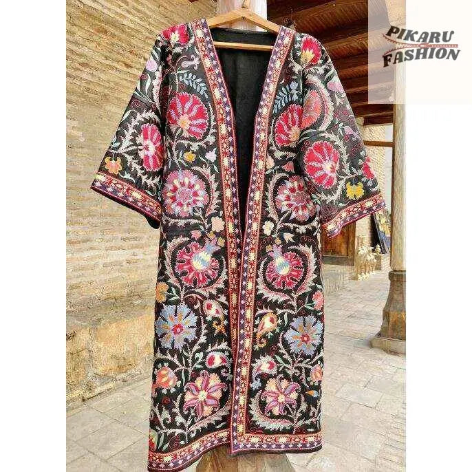 Bohemian Floral Embroidered Kimono Coat – Black Suzan Style