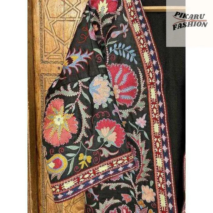 Bohemian Floral Embroidered Kimono Coat – Black Suzan Style