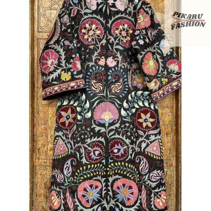Bohemian Floral Embroidered Kimono Coat – Black Suzan Style