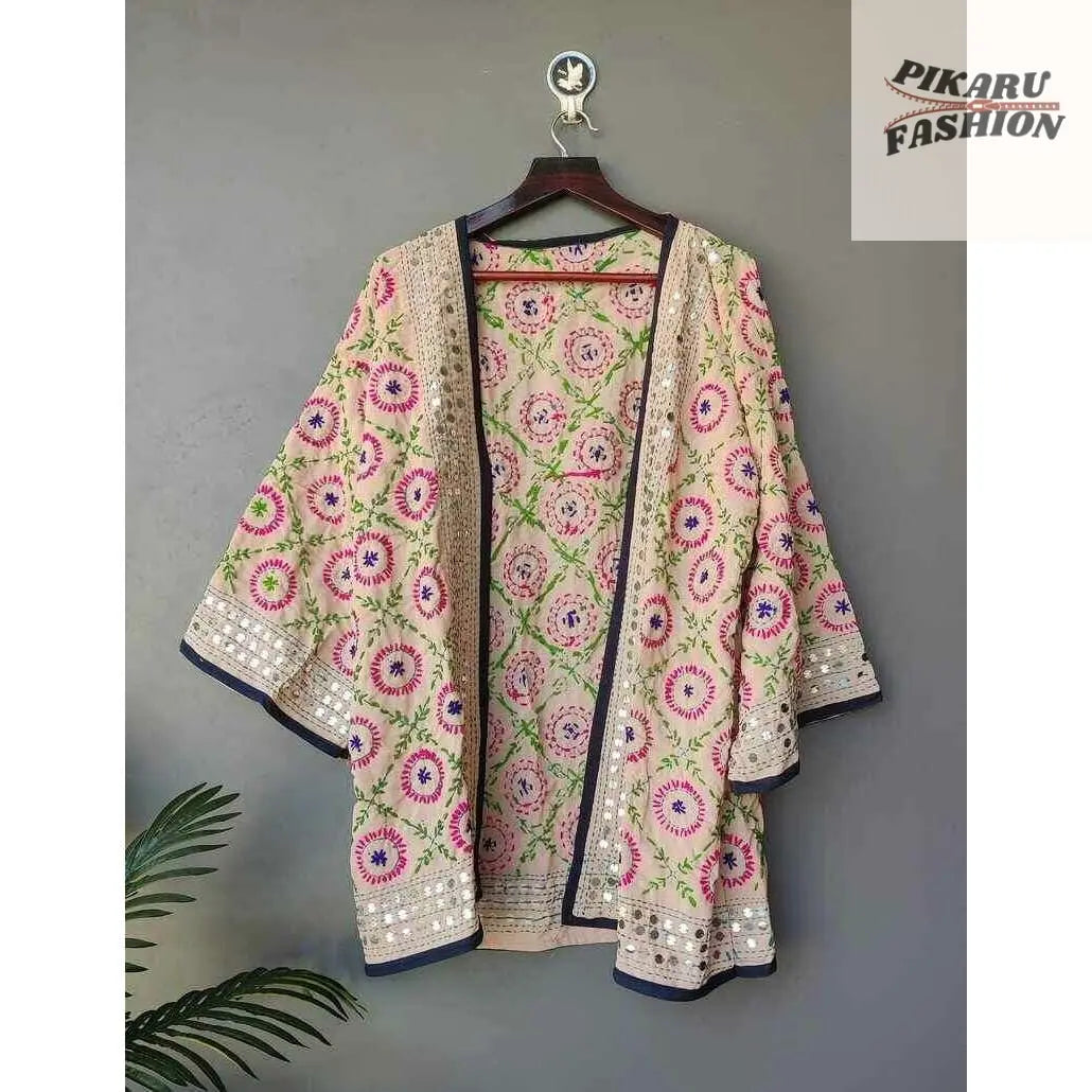 Embroidered Mirror Work Kimono Jacket - PIKARU FASHION