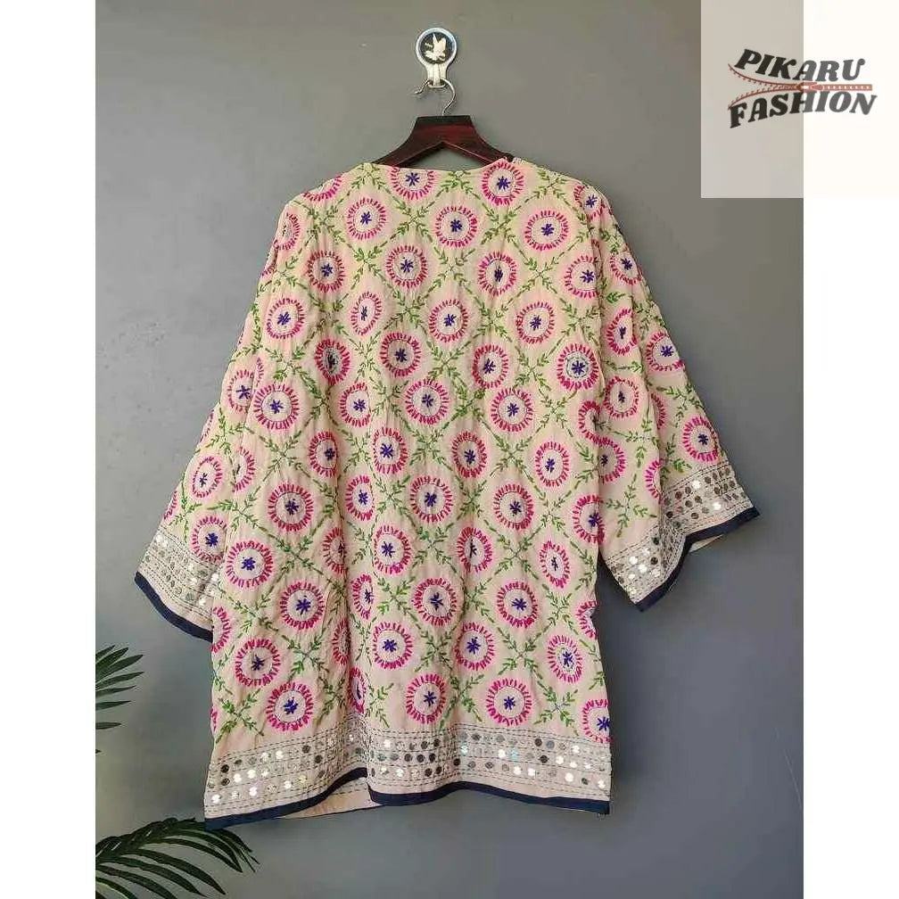 Embroidered Mirror Work Kimono Jacket - PIKARU FASHION
