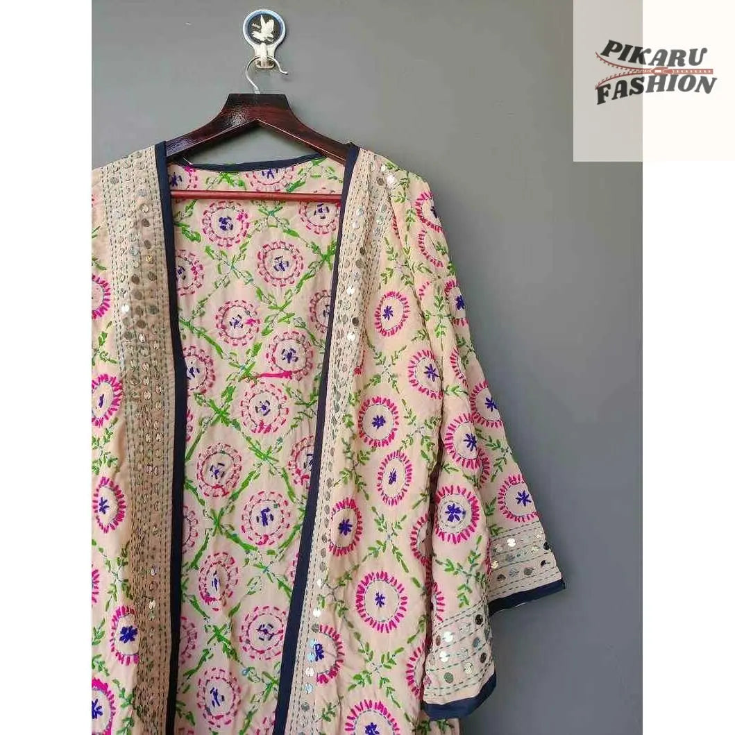 Embroidered Mirror Work Kimono Jacket - PIKARU FASHION
