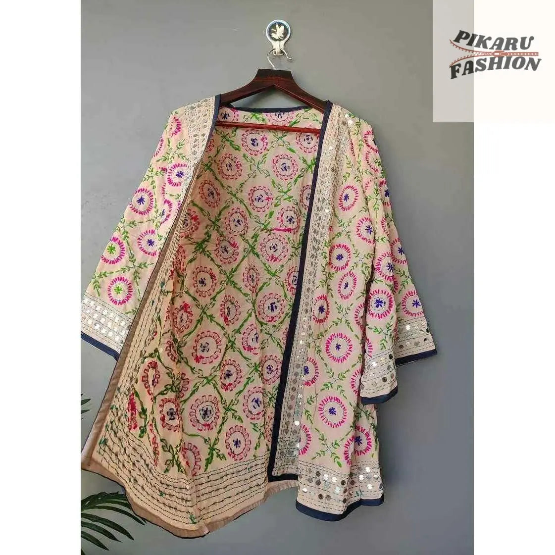 Embroidered Mirror Work Kimono Jacket - PIKARU FASHION