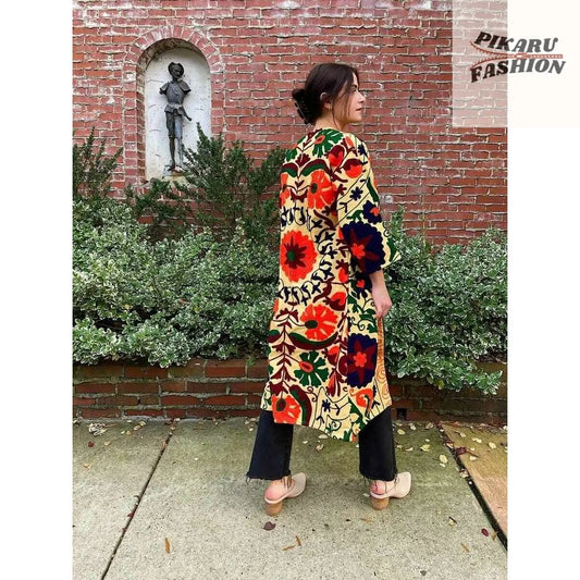 Suzani embroidery Kimono Coat - PIKARU FASHION