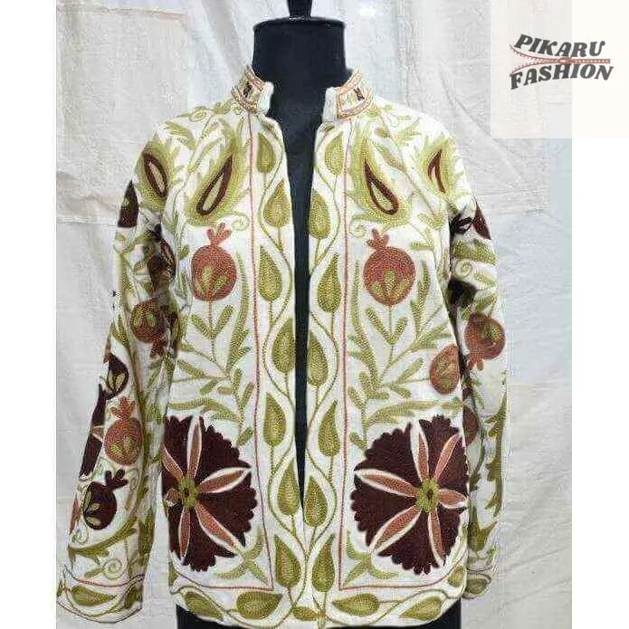 Handcrafted Kashmiri Suzani Embroidered Wool Jacket – Boho Chic Winter Wear