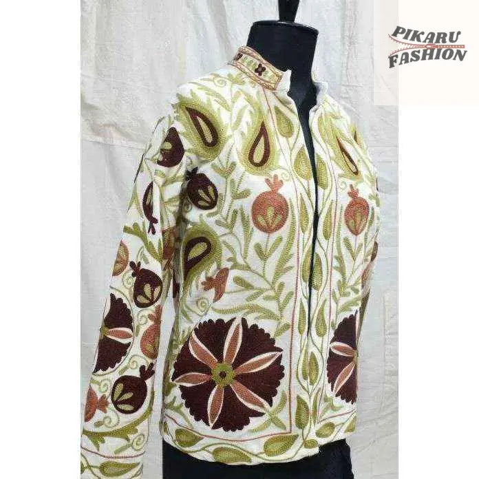 Handcrafted Kashmiri Suzani Embroidered Wool Jacket – Boho Chic Winter Wear