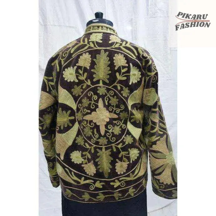Handcrafted Kashmiri Suzani Embroidered Wool Jacket – Boho Chic Winter Wear