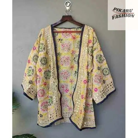 Vibrant Hand-Embroidered Mirror Work Jacket - PIKARU FASHION