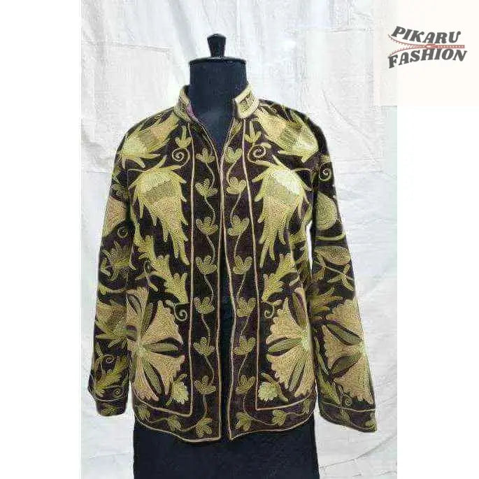 Handcrafted Kashmiri Suzani Embroidered Wool Jacket – Boho Chic Winter Wear