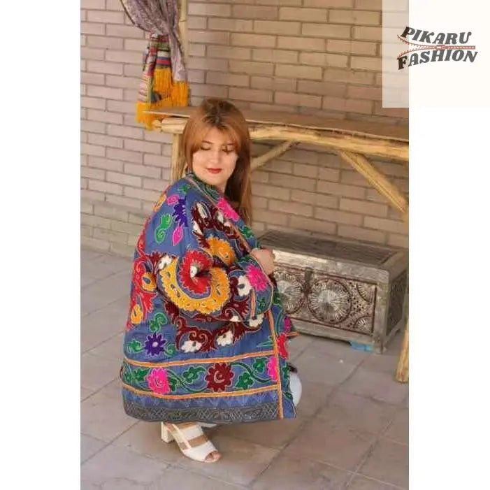 Bohemian Suzani Embroidered Jacket – Multicolor Handcrafted Kimono - PIKARU FASHION