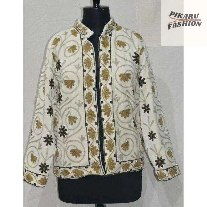 Handcrafted Kashmiri Suzani Embroidered Wool Jacket – Boho Chic Winter Wear