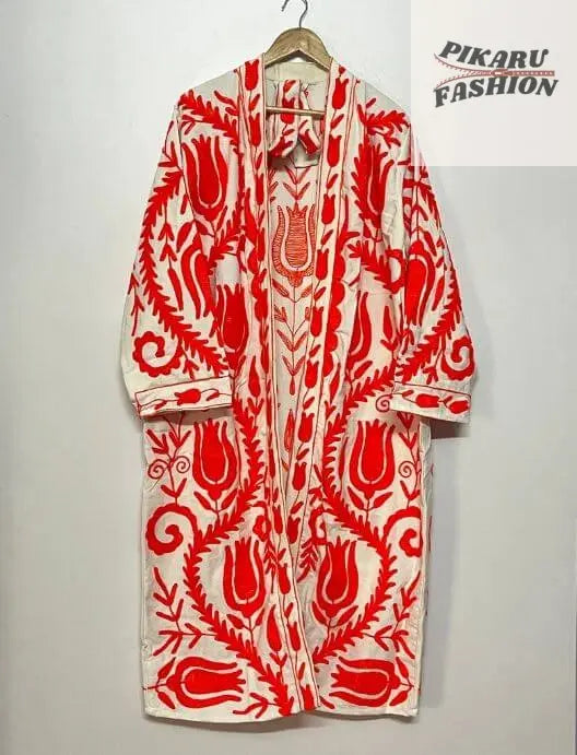 Handcrafted Suzani Embroidered Long Coat – Boho Ethnic Winter Jacket