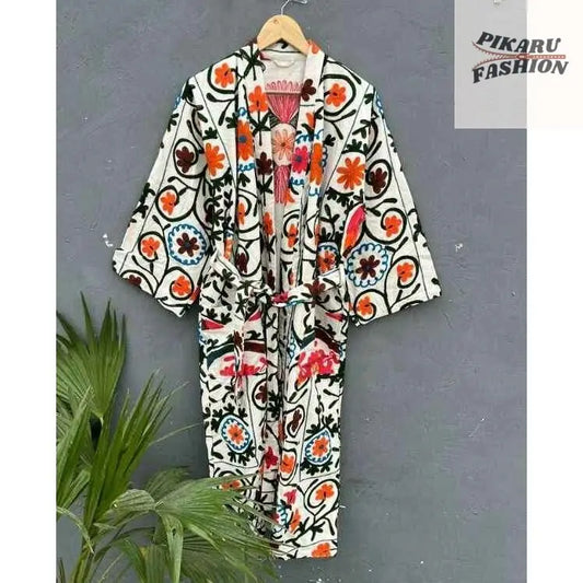 Handcrafted Kashmiri Embroidered Cotton Kimono Robe - PIKARU FASHION