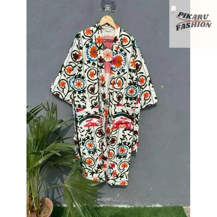 Handcrafted Kashmiri Embroidered Cotton Kimono Robe - PIKARU FASHION