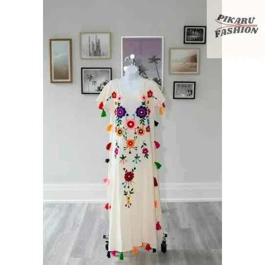 Boho Fiesta Embroidered Maxi Dress - PIKARU FASHION
