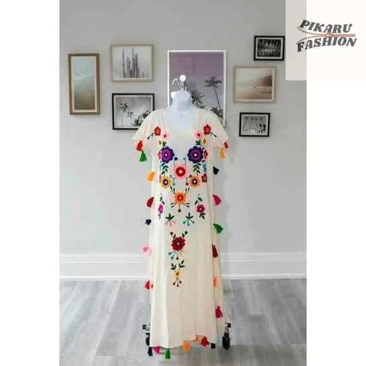 Boho Fiesta Embroidered Maxi Dress - PIKARU FASHION
