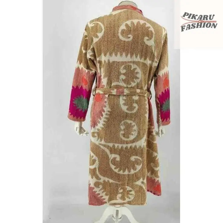 Handcrafted Ikat-Inspired Long Coat – Boho Luxe Style - PIKARU FASHION