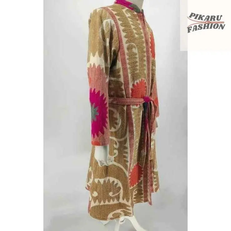 Handcrafted Ikat-Inspired Long Coat – Boho Luxe Style - PIKARU FASHION