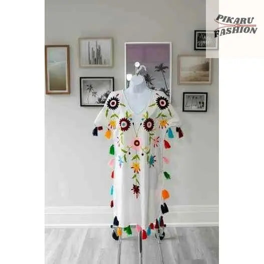 Boho Fiesta Embroidered Maxi Dress - PIKARU FASHION