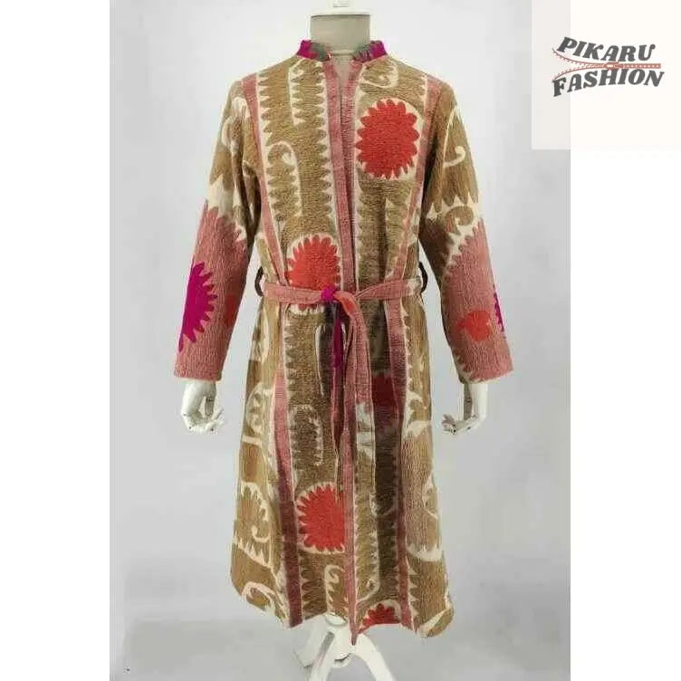 Handcrafted Ikat-Inspired Long Coat – Boho Luxe Style - PIKARU FASHION