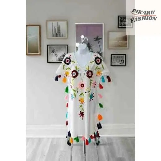 Boho Fiesta Embroidered Maxi Dress - PIKARU FASHION