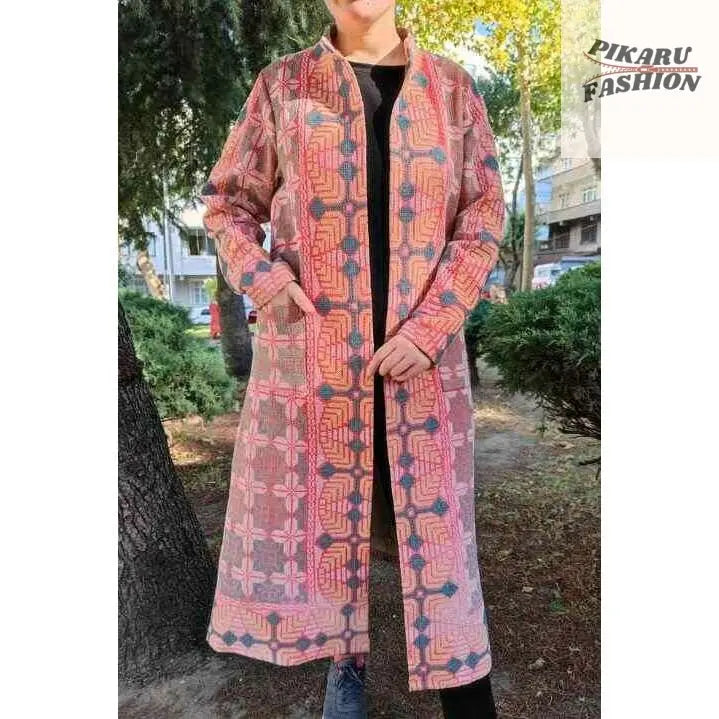 Bohemian Geometric Woven Long Coat - PIKARU FASHION