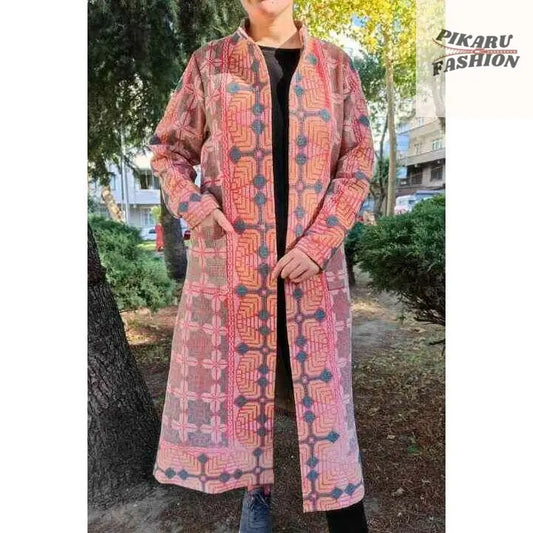 Bohemian Geometric Woven Long Coat - PIKARU FASHION