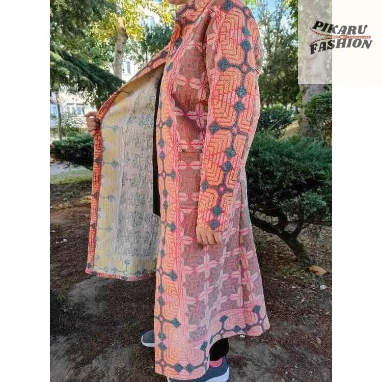 Bohemian Geometric Woven Long Coat - PIKARU FASHION
