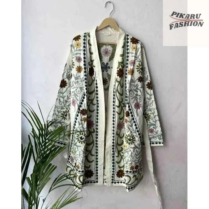Handcrafted Kashmiri Embroidered Cotton Kimono Robe - PIKARU FASHION