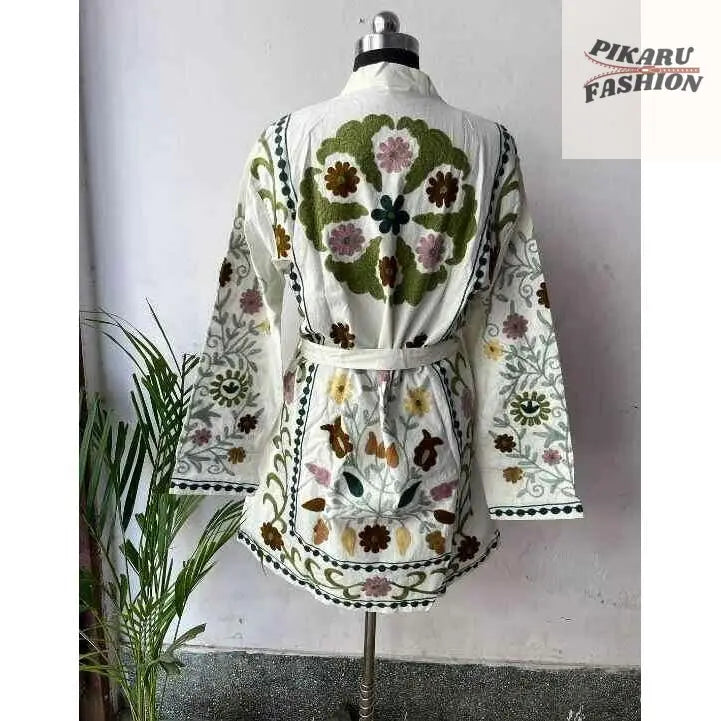 Handcrafted Kashmiri Embroidered Cotton Kimono Robe - PIKARU FASHION