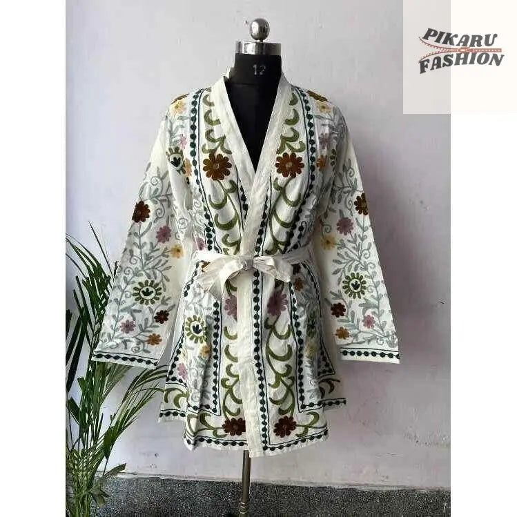 Handcrafted Kashmiri Embroidered Cotton Kimono Robe - PIKARU FASHION