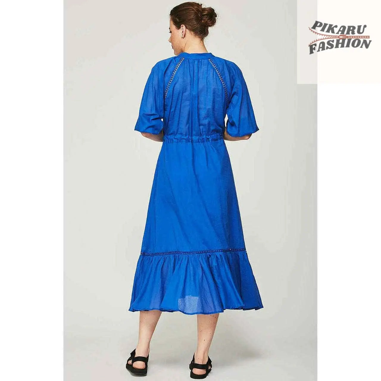 Elegant Royal Blue Tie-Neck Midi Dress