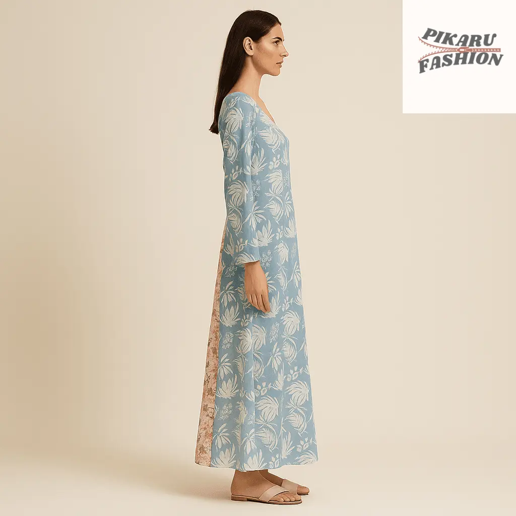 Blue Tropical Floral Maxi Kaftan Dress - PIKARU FASHION