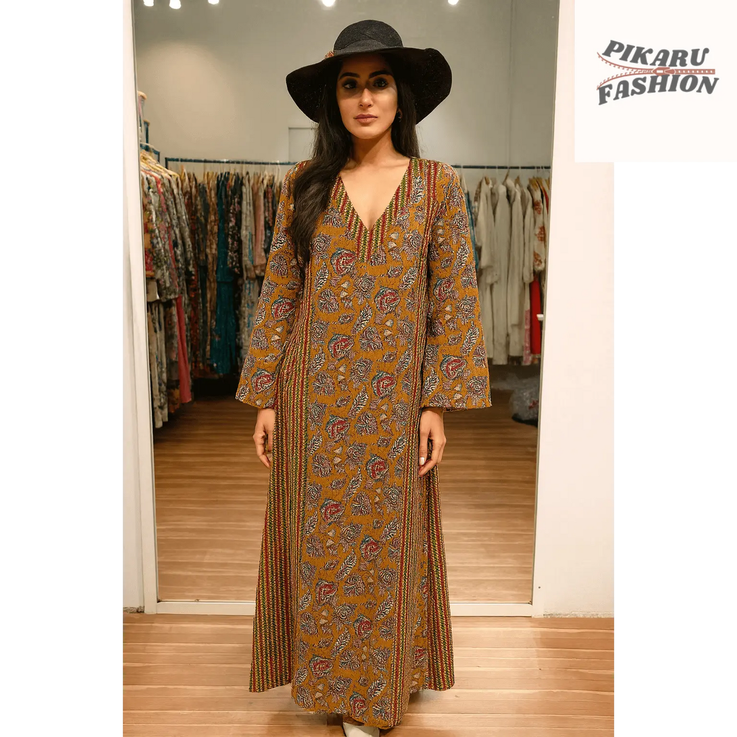 hand-block printed kaftan dress - PIKARU FASHION