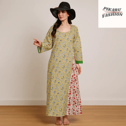 🌸 Floral Block Print Maxi Dress - PIKARU FASHION