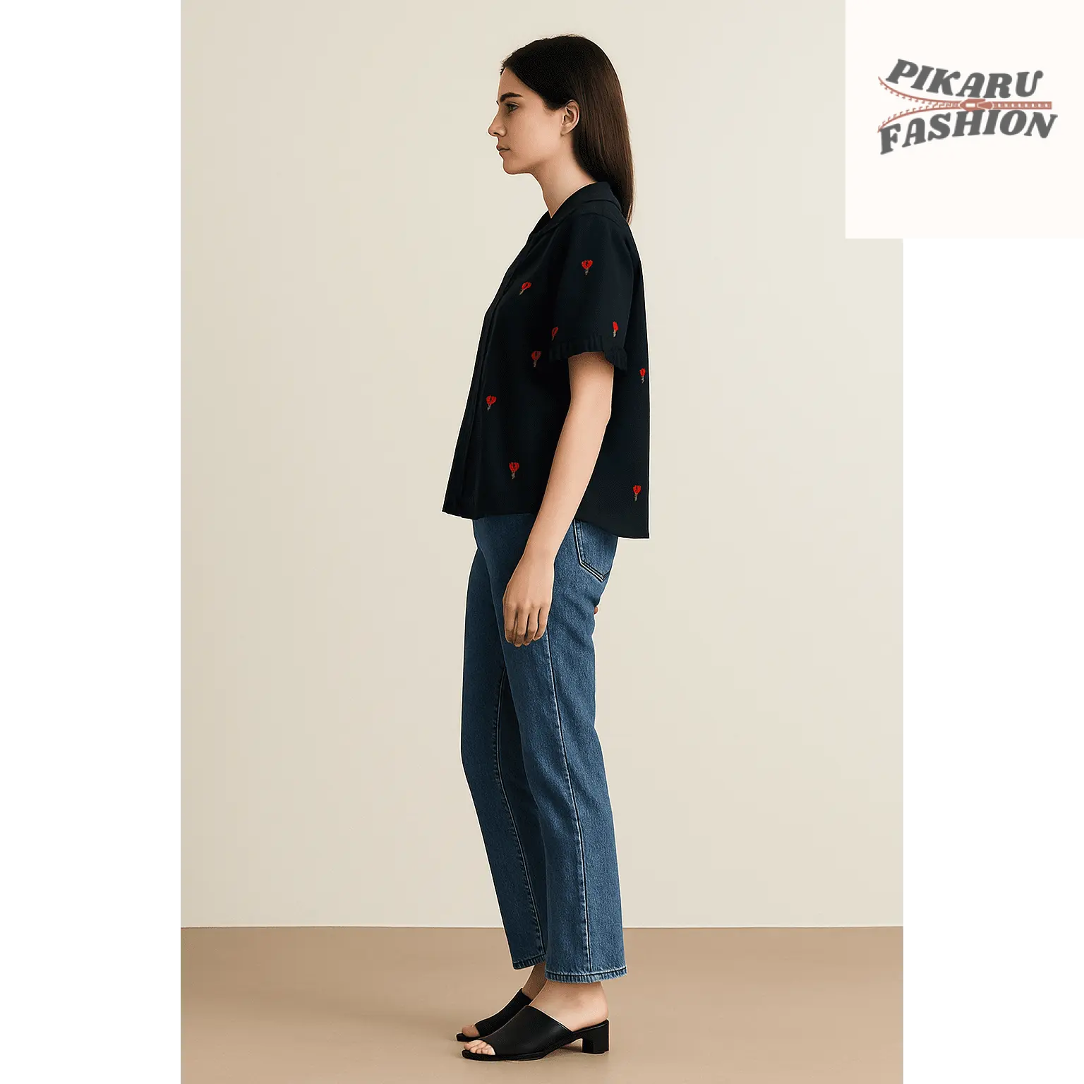 🌹 Black Rose Embroidered Shirt – Blush Tree - PIKARU FASHION