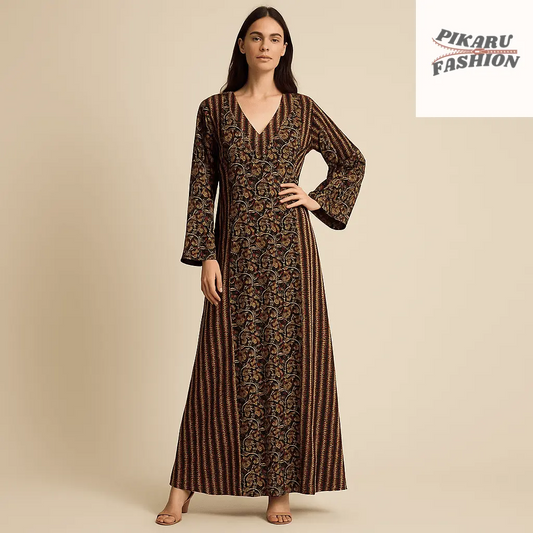 Bohemian Block Print Maxi Dress - PIKARU FASHION